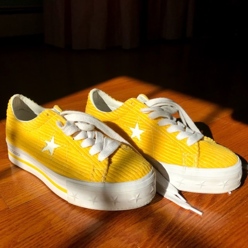 CONVERSE X MADEME yellow corduroy platforms